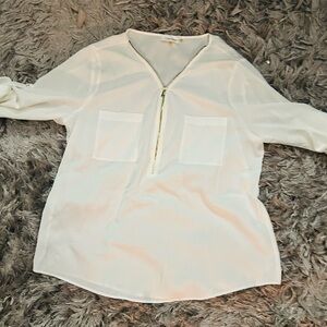 Calvin Klein White Zippered 3/4 Sleeve Blouse Never Worn